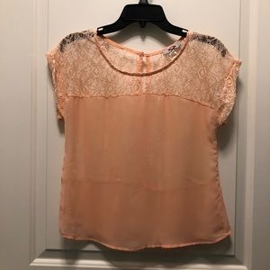 Peach Sheer Lace Blouse Cap Sleeves Top Small